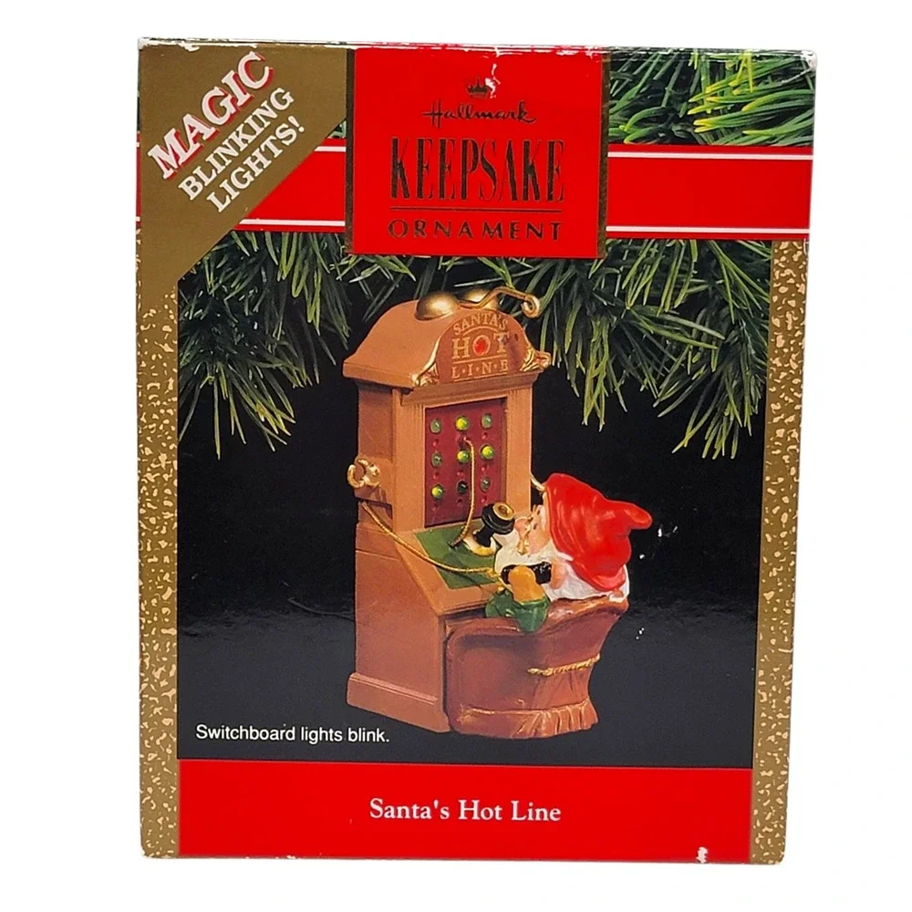 VTG 90s Hallmark Santas Hot‎ Line Christmas Ornament 1991 Light Up Keepsake